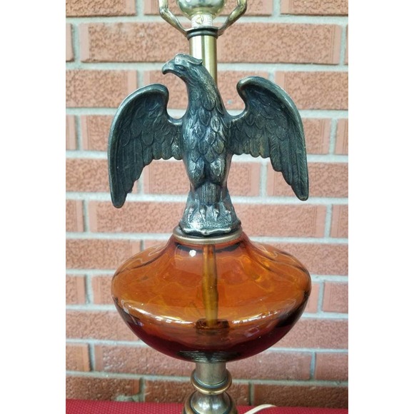 Stiffel Brass and Amber Glass Bald Eagle Lamp - Picture 4 of 5